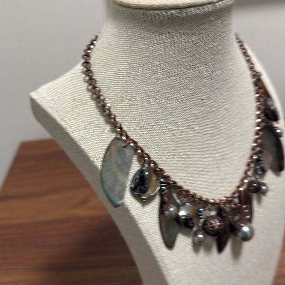 Lia Sophia Signed Bronze necklace with Abalone, Fresh Water Pearls and Charms. - Picture 3 of 6